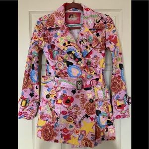 Fiorucci Pink Printed Denim Trench Coat